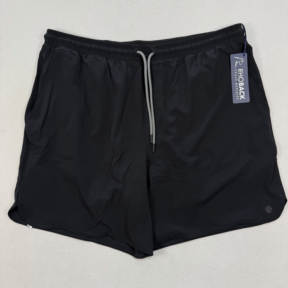 NWT Rhoback Men's Grit Gym Shorts Lined The Dunks Solid Fleet Black XXL